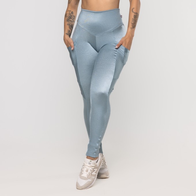 Calça Legging Fitness Feminina Bolso Recortes Poliamida - JANA