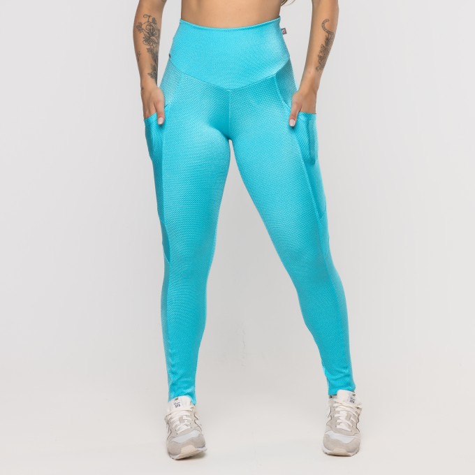Calça Legging Fitness Feminina Bolso Recortes Poliamida - JANA