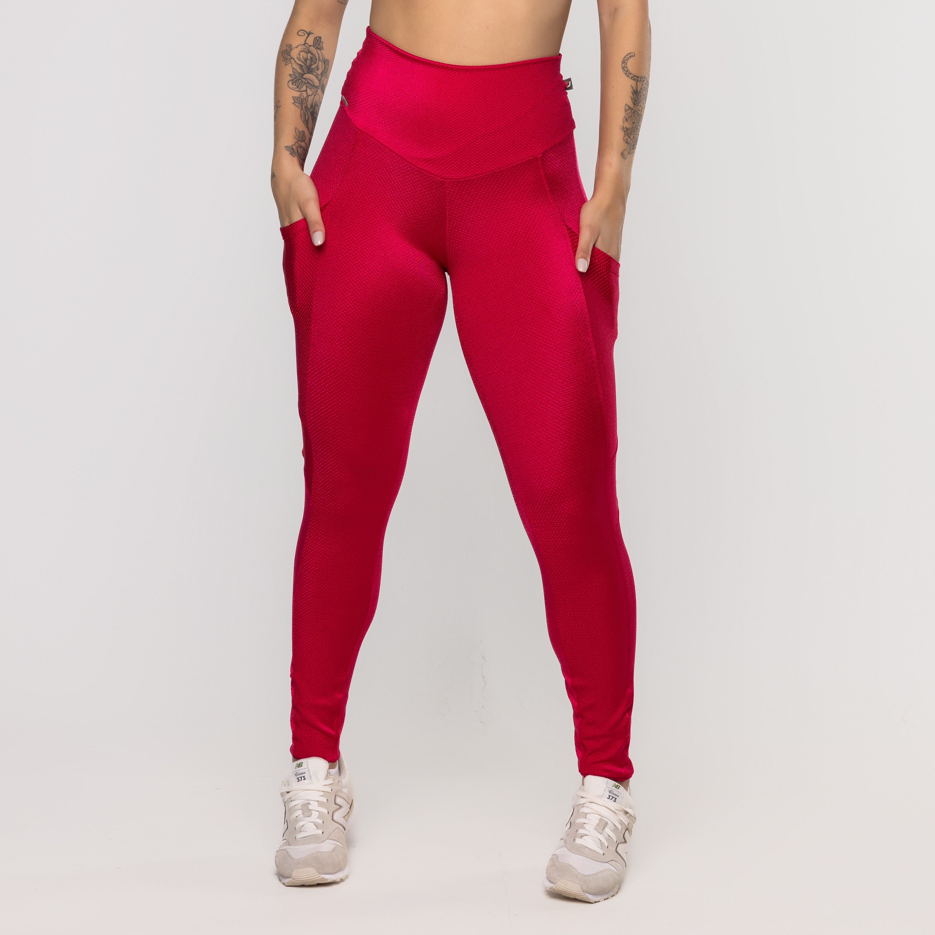 Calça Legging Fitness Feminina Bolso Recortes Poliamida JANA