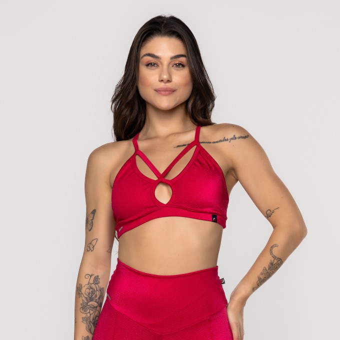Top Fitness Feminino Tiras Bojo Removível Texturizado Poliamida