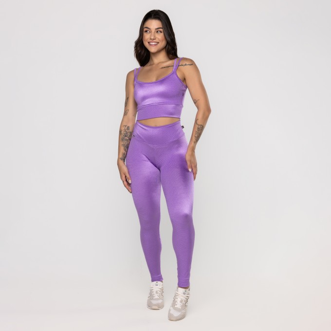 Conjunto Fitness Feminino Calça Legg e Top Bojo Textura Poliamida