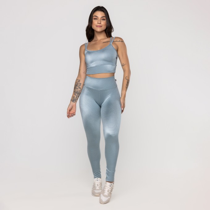 Conjunto Fitness Feminino Calça Legg e Top Bojo Textura Poliamida