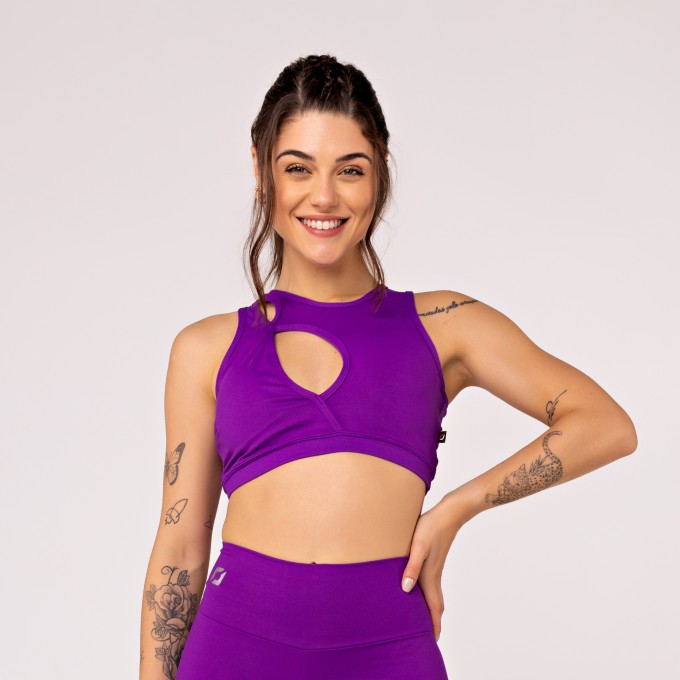 Top Fitness Feminino Decote Gota Costas Estilizada Poliamida