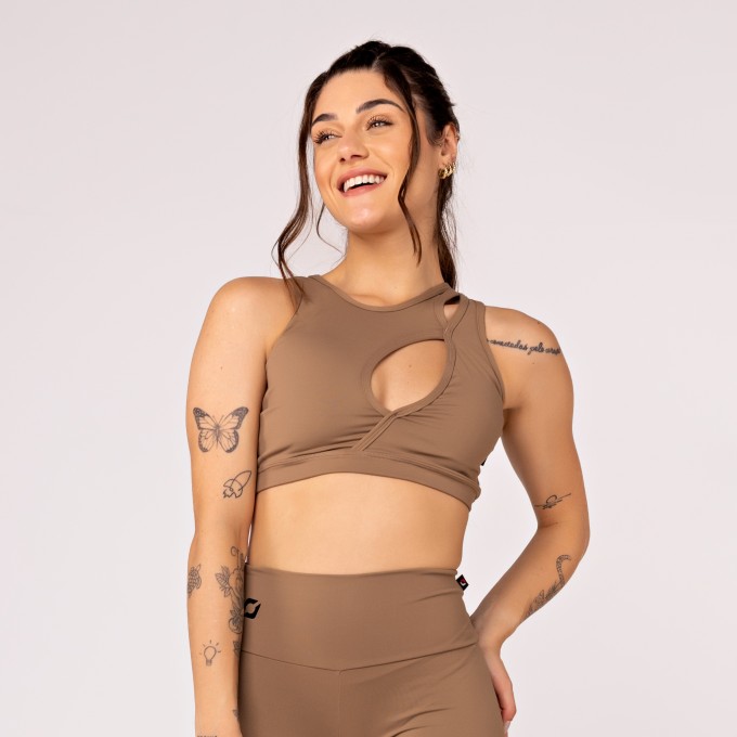 Top Fitness Feminino Decote Gota Costas Estilizada Poliamida