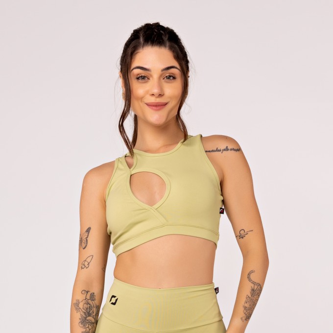 Top Fitness Feminino Decote Gota Costas Estilizada Poliamida