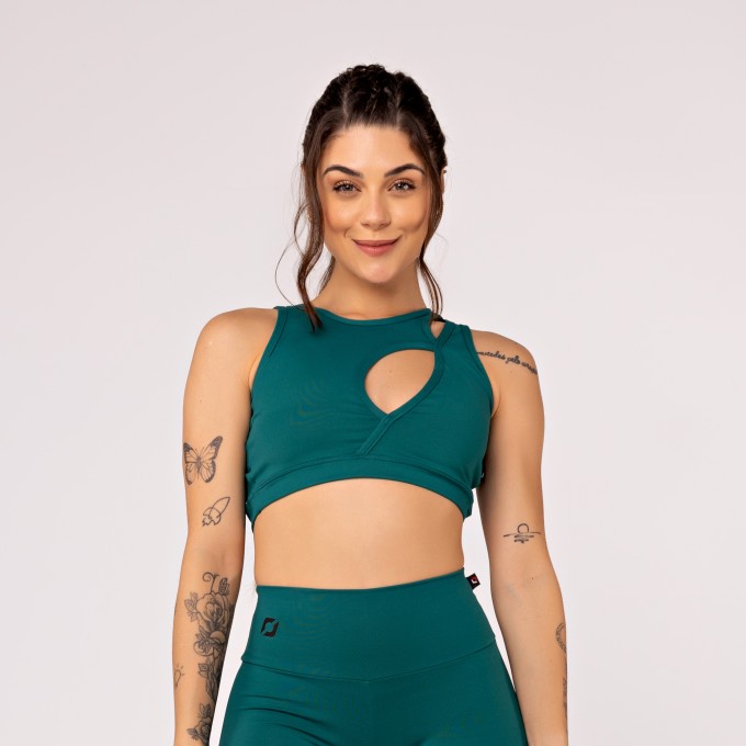 Top Fitness Feminino Decote Gota Costas Estilizada Poliamida