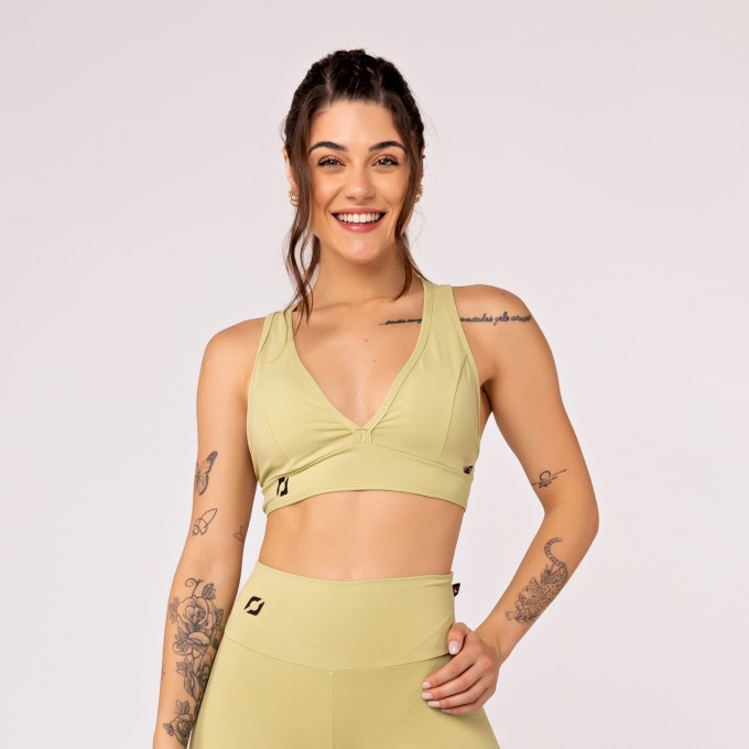 Top Fitness Feminino Decote V Costas Tiras Poliamida