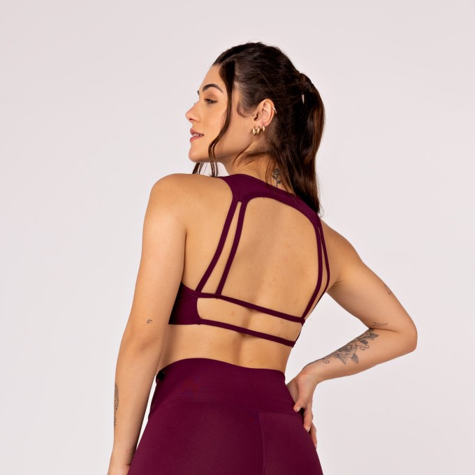 Top Fitness Feminino Decote V Costas Tiras Poliamida