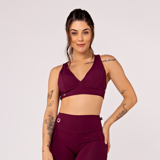 Top Fitness Feminino Decote V Costas Tiras Poliamida