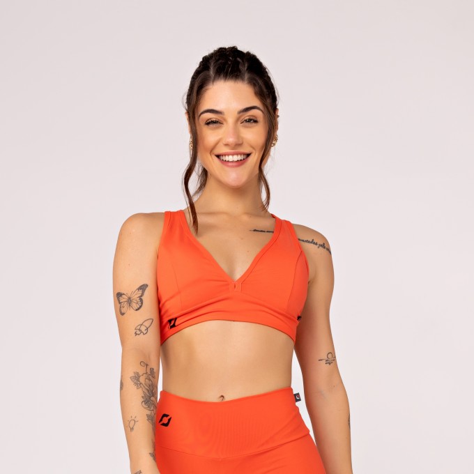 Top Fitness Feminino Decote V Costas Tiras Poliamida