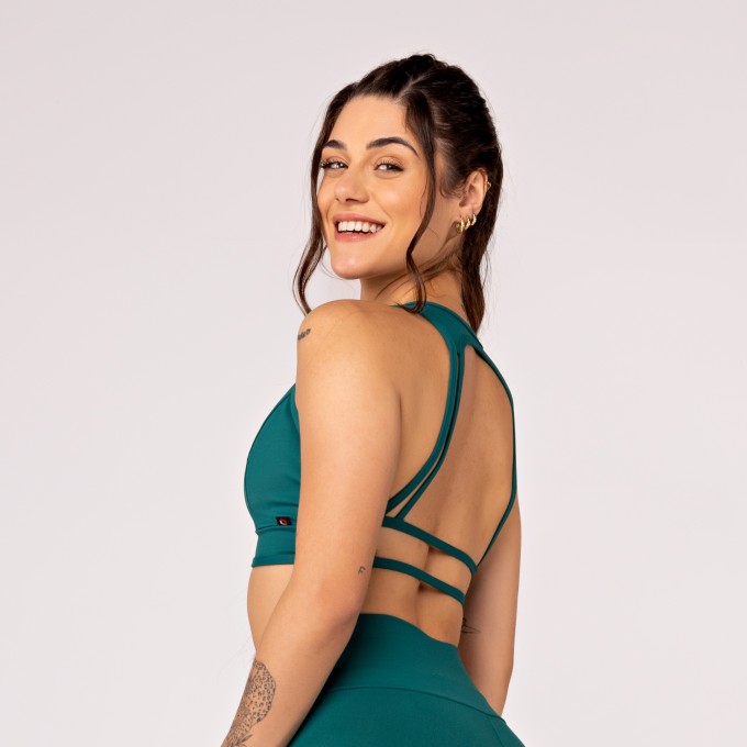 Top Fitness Feminino Decote V Costas Tiras Poliamida