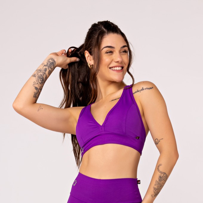 Top Fitness Feminino Decote V Costas Tiras Poliamida
