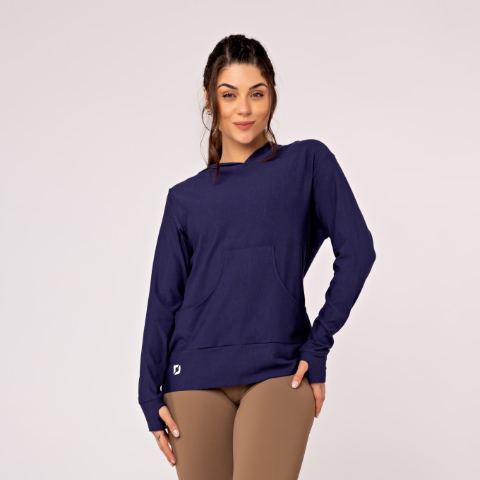 Blusa Manga Comprida Feminina Moletinho com Capuz e Bolso