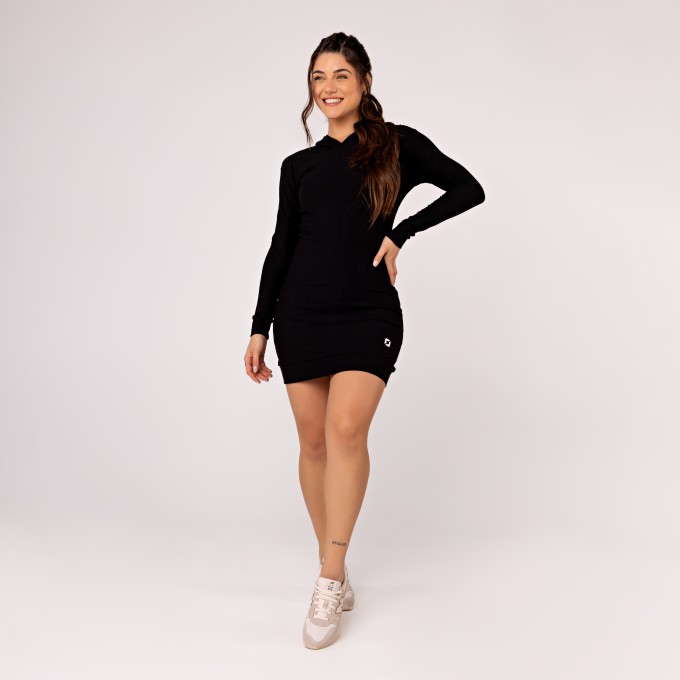 Vestido Manga Comprida Feminino Moletinho com Capuz