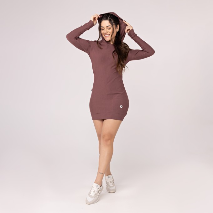 Vestido Manga Comprida Feminino Moletinho com Capuz