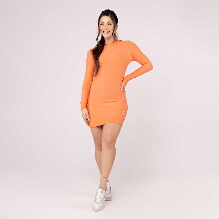 Vestido Manga Comprida Feminino Moletinho com Capuz