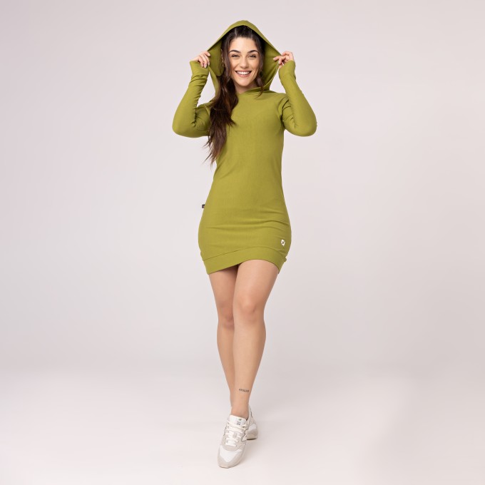 Vestido Manga Comprida Feminino Moletinho com Capuz