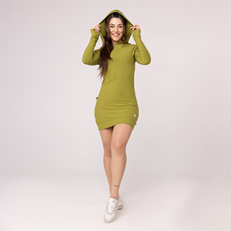 Vestido Manga Comprida Feminino Moletinho com Capuz