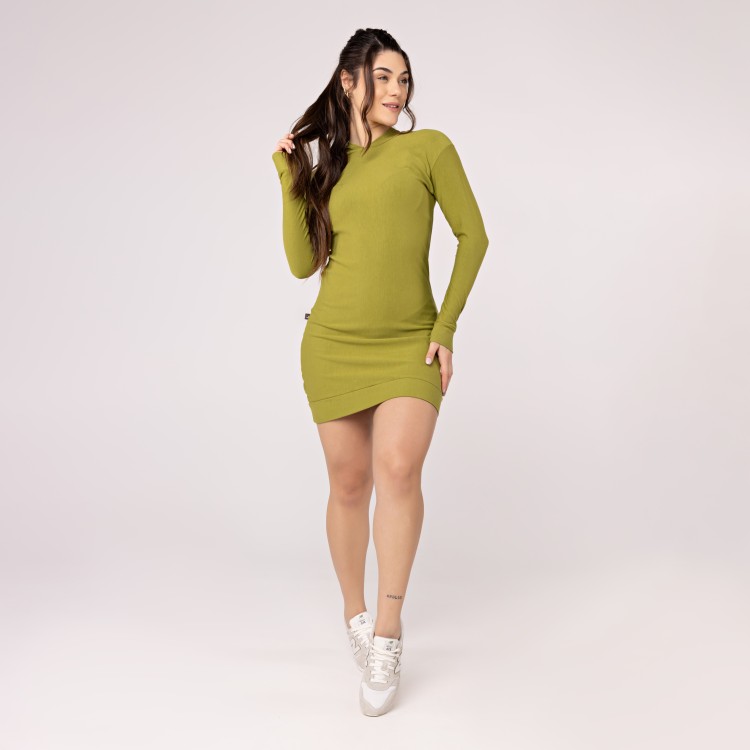Vestido Manga Comprida Feminino Moletinho com Capuz