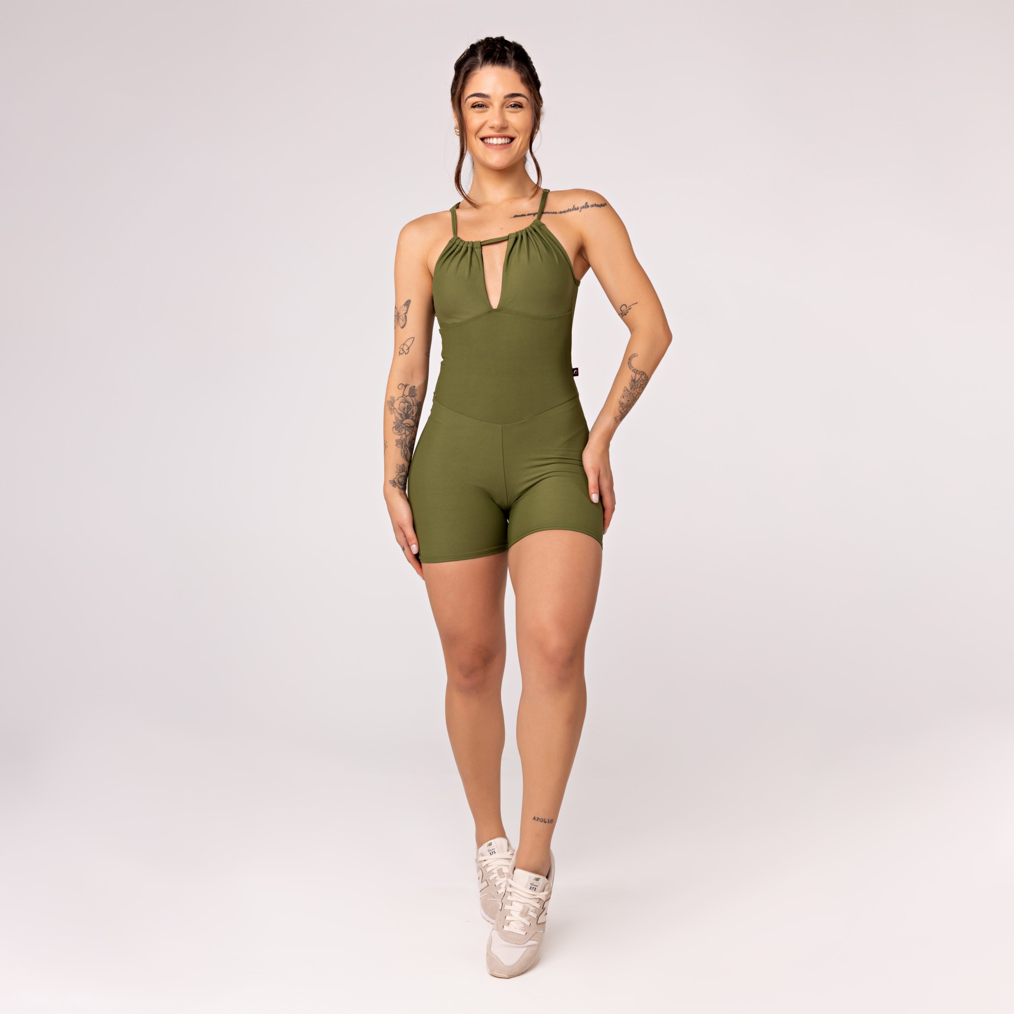 Macaquinho curto Fitness Feminino Poliamida Decote Ajustável Bojo