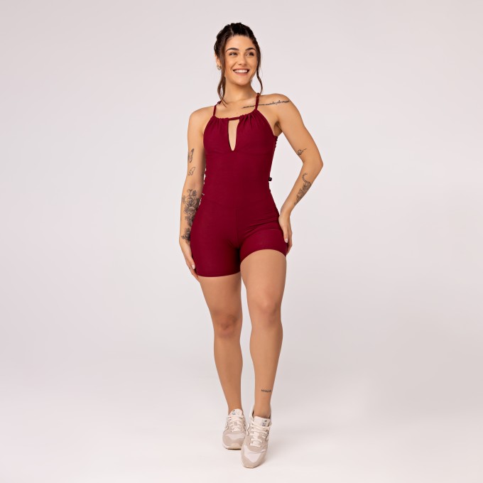 Macaquinho curto Fitness Feminino Poliamida Decote Ajustável Bojo