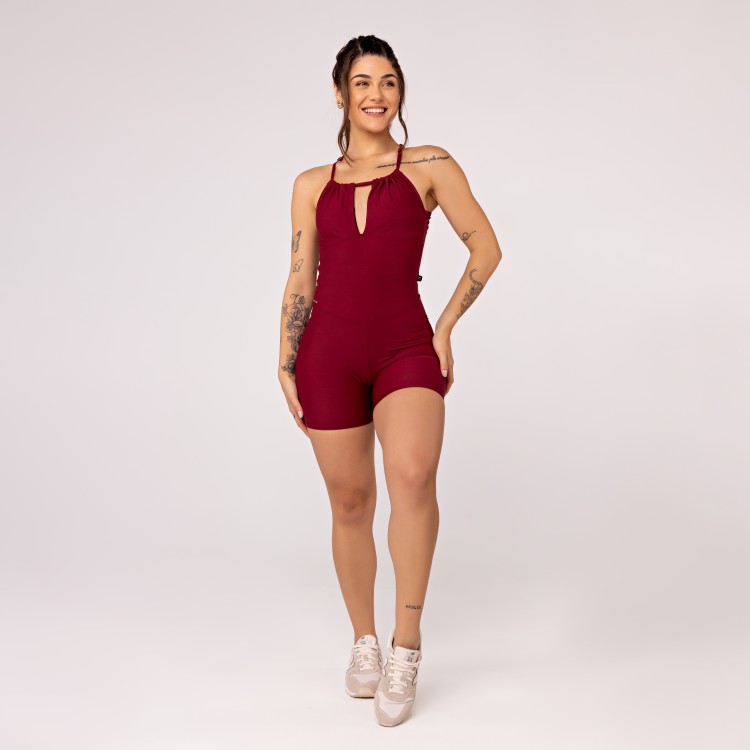 Macaquinho curto Fitness Feminino Poliamida Decote Ajustável Bojo