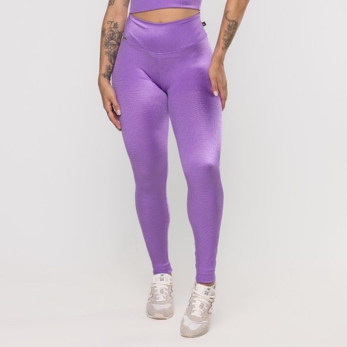 Calça Legging Fitness Feminina Cintura Alta Textura Brilho
