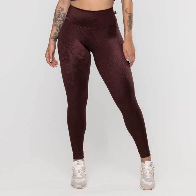 Calça Legging Fitness Feminina Cintura Alta Textura Brilho