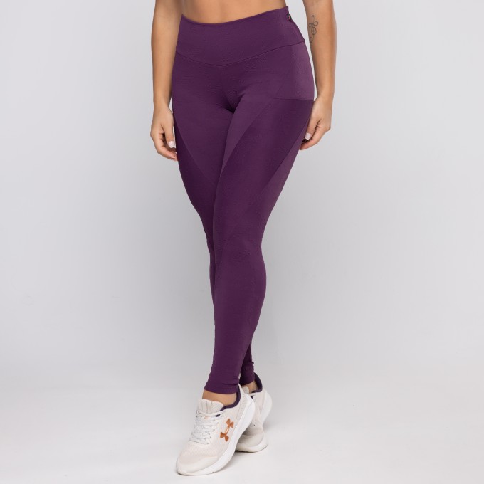 Legging Fitness Feminina Poliamida Textura Recortes Cintura Alta