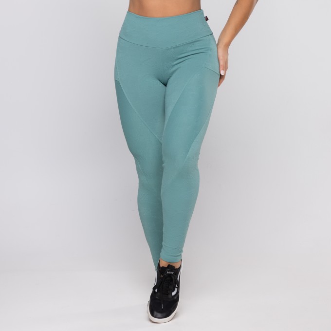 Legging Fitness Feminina Poliamida Textura Recortes Cintura Alta