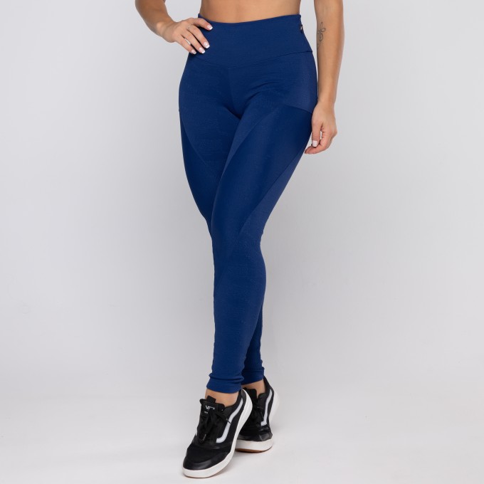 Legging Fitness Feminina Poliamida Textura Recortes Cintura Alta
