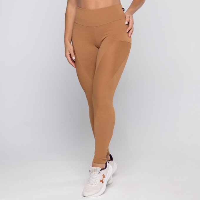 Legging Fitness Feminina Poliamida Textura Recortes Cintura Alta