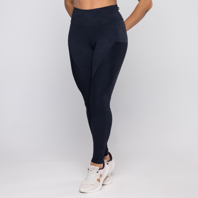 Legging Fitness Feminina Poliamida Textura Recortes Cintura Alta