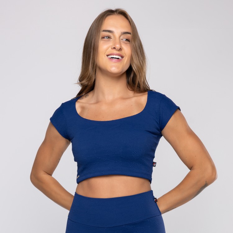Cropped Fitness Feminino Corte Princesa Tecido textura Bojo
