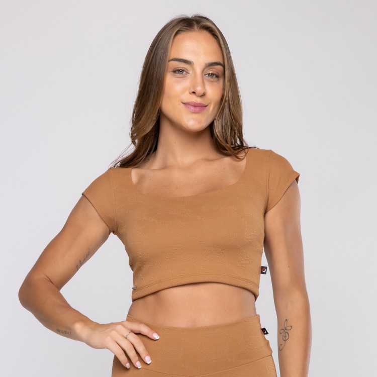 Cropped Fitness Feminino Corte Princesa Tecido textura Bojo