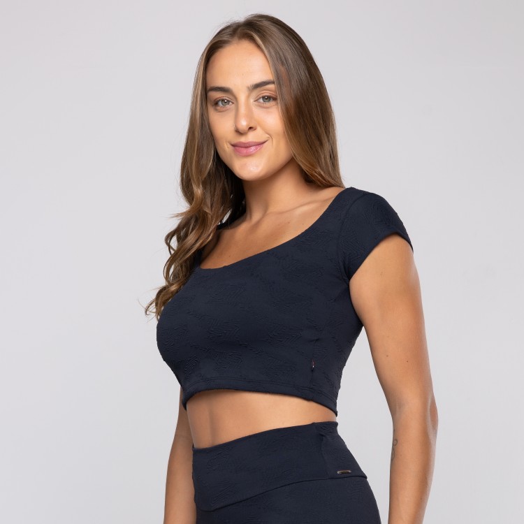 Cropped Fitness Feminino Corte Princesa Tecido textura Bojo