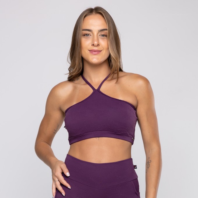 Top Fitness Feminino Frente Única Textura e Bojo Removível