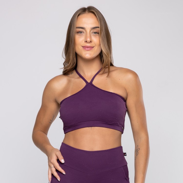Top Fitness Feminino Frente Única Textura e Bojo Removível