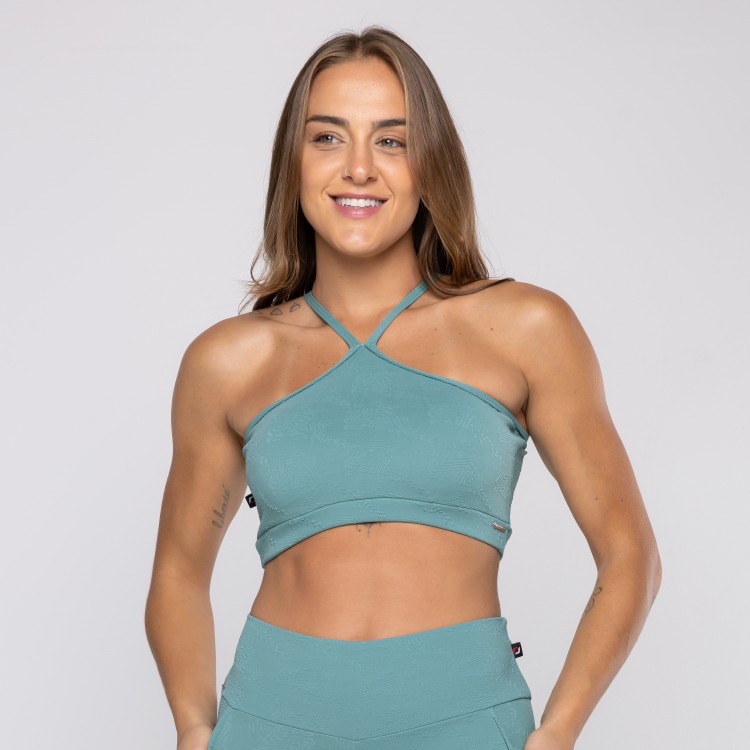 Top Fitness Feminino Frente Única Textura e Bojo Removível