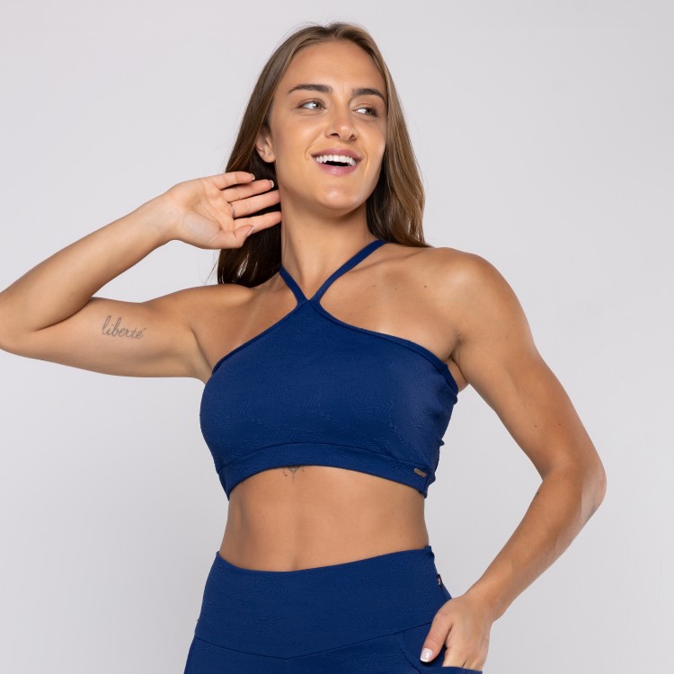 Top Fitness Feminino Frente Única Textura e Bojo Removível
