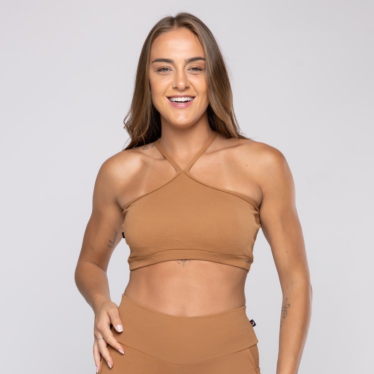 Top Fitness Feminino Frente Única Textura e Bojo Removível