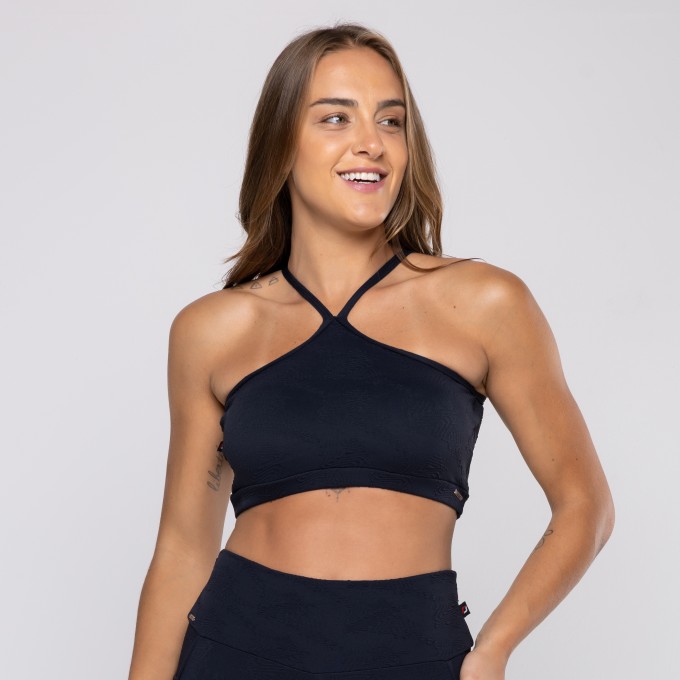 Top Fitness Feminino Frente Única Textura e Bojo Removível