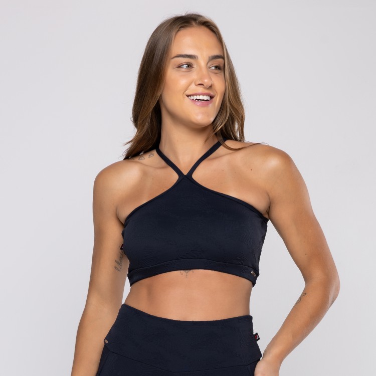 Top Fitness Feminino Frente Única Textura e Bojo Removível