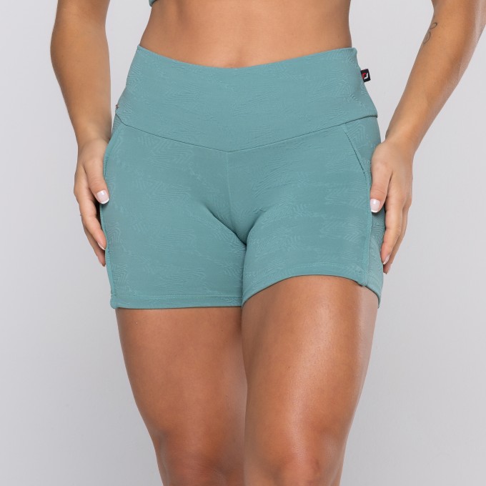 Short Fitness Feminina Poliamida Textura Recortes Bolso