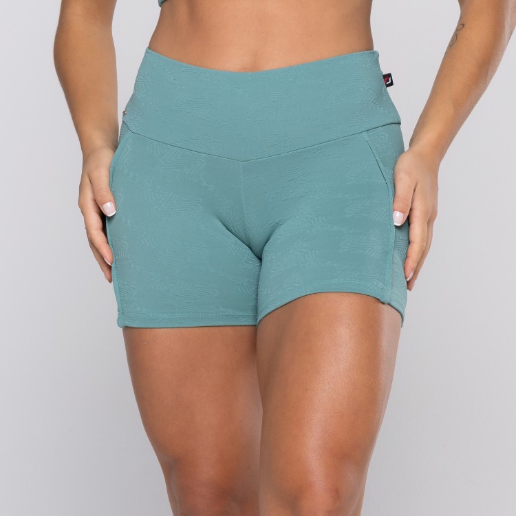 Short Fitness Feminina Poliamida Textura Recortes Bolso