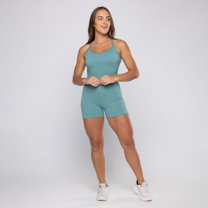 Macaquinho Fitness Feminina Poliamida Textura Recortes Bojo
