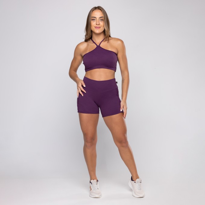 Conjunto Short Bolso Fitness Feminina + Top Poliamida Bojo