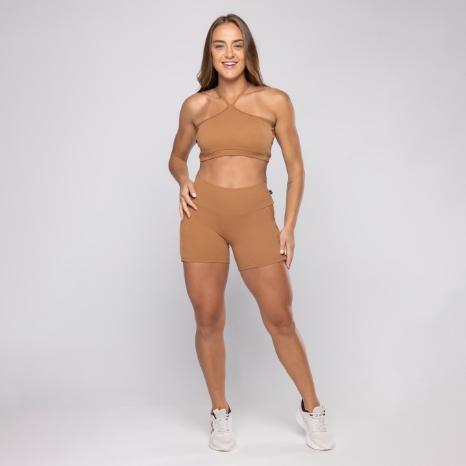 Conjunto Short Bolso Fitness Feminina + Top Poliamida Bojo