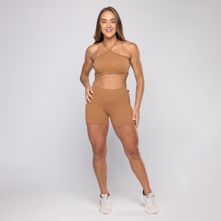 Conjunto Short Bolso Fitness Feminina + Top Poliamida Bojo