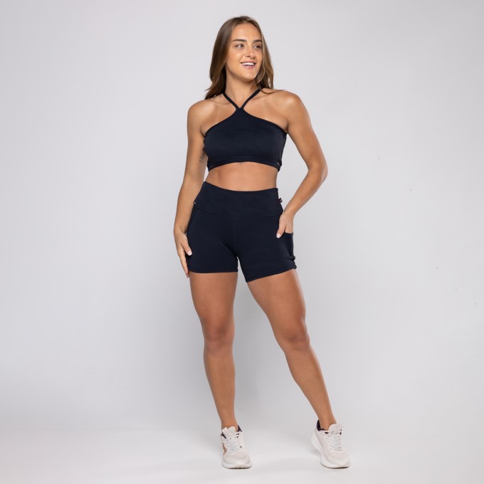 Conjunto Short Bolso Fitness Feminina + Top Poliamida Bojo